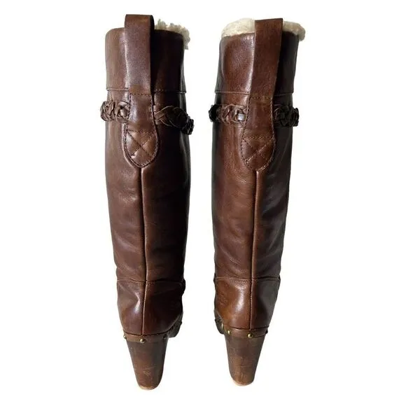 UGG Australia Savana Brown Shearling Lined Leather Studded Boots SN 3209 Sz 7