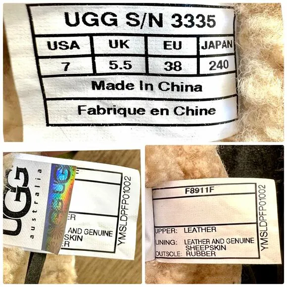 UGG Australia Size 7 Caspia Boots Leather Shearling Suede Sheepskin Black 3335