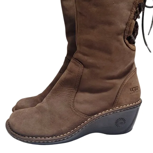 UGG Australia Skylair Brown Leather Knee High Sweater Cuff Boots Women's Size 7