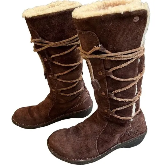 UGG Australia Surfcat Shearling Tall Suede BOOTS 5158 size 8 brown