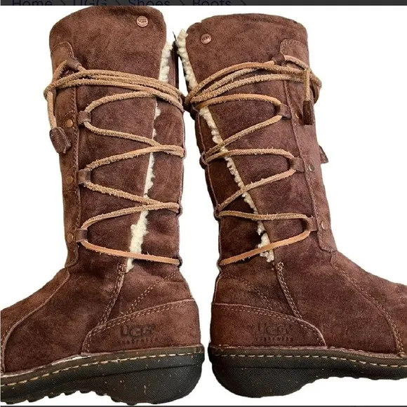 UGG Australia Surfcat Shearling Tall Suede BOOTS 5158 size 8 brown