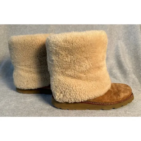UGG Australia Sz 8 Maylin Chestnut Suede Pull On Sheepskin Shearling Cuff Boots