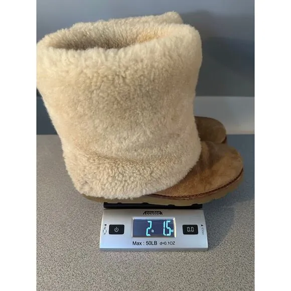 UGG Australia Sz 8 Maylin Chestnut Suede Pull On Sheepskin Shearling Cuff Boots