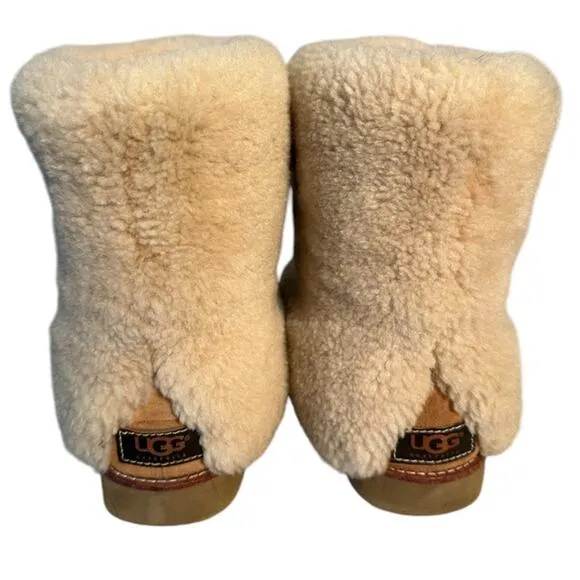 UGG Australia Sz 8 Maylin Chestnut Suede Pull On Sheepskin Shearling Cuff Boots