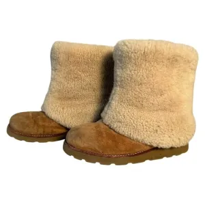 UGG Australia Sz 8 Maylin Chestnut Suede Pull On Sheepskin Shearling Cuff Boots