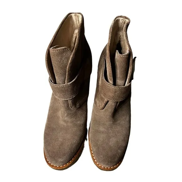 UGG Australia Tan Suede Shearling Brienne Buckle Tab Ankle Boots Size 7