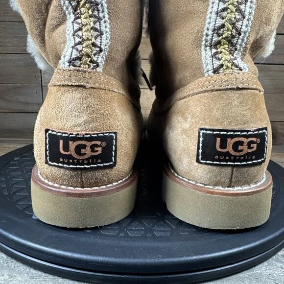 UGG Australia Womens Size 6 Rommy Lace-Up Boots Chestnut Suede &amp; Shearling