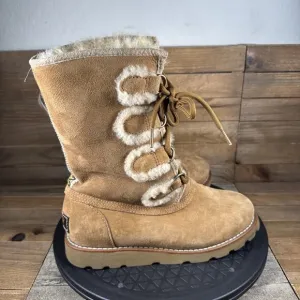 UGG Australia Womens Size 6 Rommy Lace-Up Boots Chestnut Suede &amp; Shearling