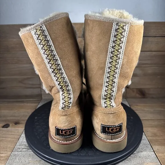 UGG Australia Womens Size 6 Rommy Lace-Up Boots Chestnut Suede &amp; Shearling