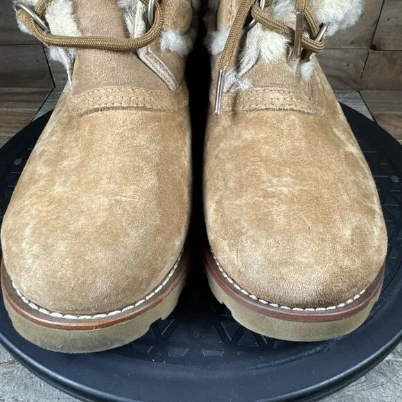 UGG Australia Womens Size 6 Rommy Lace-Up Boots Chestnut Suede &amp; Shearling