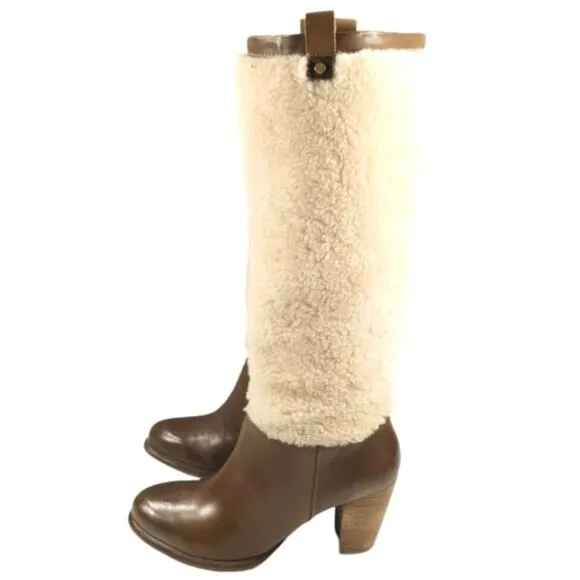 UGG AVA Exposed Shearling/Leather Boots EUC $275 Size 39 US 8  S3044