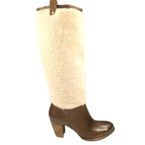 UGG AVA Exposed Shearling/Leather Boots EUC $275 Size 39 US 8  S3044