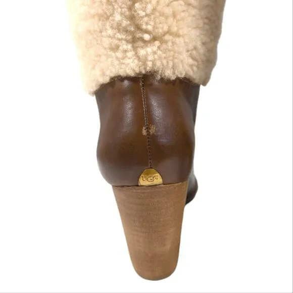 UGG AVA Exposed Shearling/Leather Boots EUC $275 Size 39 US 8  S3044