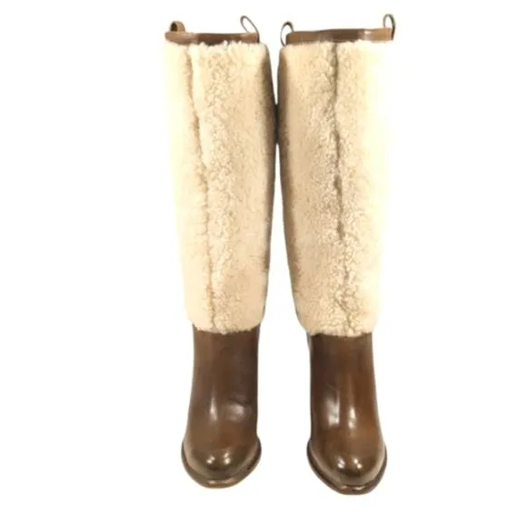 UGG AVA Exposed Shearling/Leather Boots EUC $275 Size 39 US 8  S3044