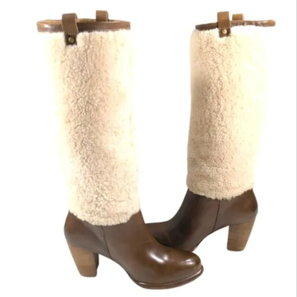 UGG AVA Exposed Shearling/Leather Boots EUC $275 Size 39 US 8  S3044