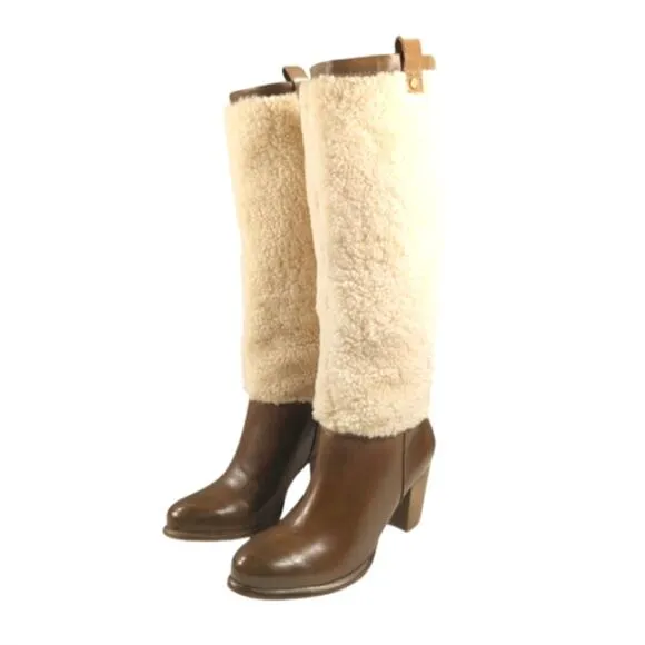 UGG AVA Exposed Shearling/Leather Boots EUC $275 Size 39 US 8  S3044