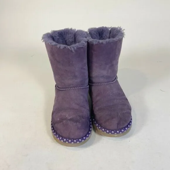 UGG Bailey Bow II Snow Boots Purple Size 4 Girls Purple Polka Suede Sheepskin