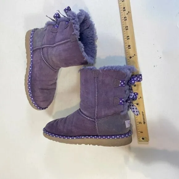 UGG Bailey Bow II Snow Boots Purple Size 4 Girls Purple Polka Suede Sheepskin
