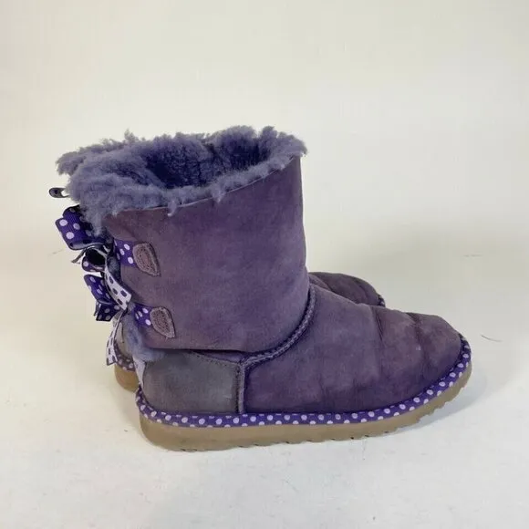 UGG Bailey Bow II Snow Boots Purple Size 4 Girls Purple Polka Suede Sheepskin