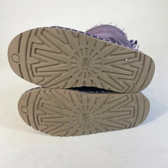 UGG Bailey Bow II Snow Boots Purple Size 4 Girls Purple Polka Suede Sheepskin