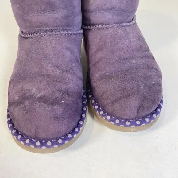 UGG Bailey Bow II Snow Boots Purple Size 4 Girls Purple Polka Suede Sheepskin