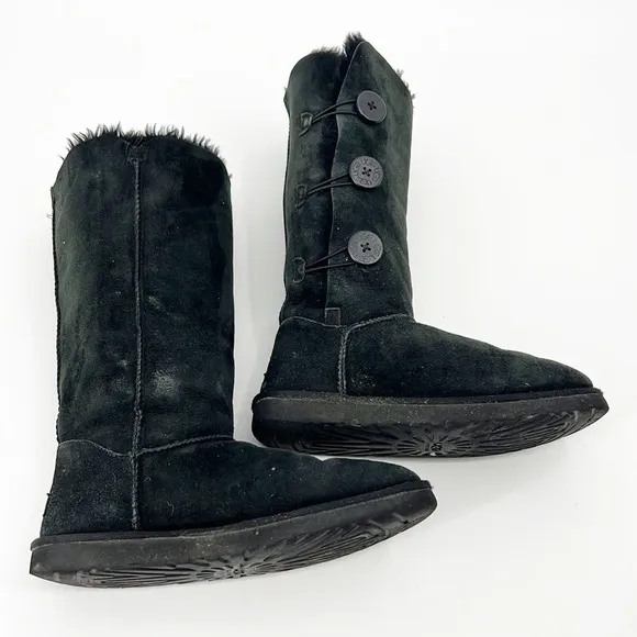 UGG Bailey Button Black Triple Shearling Suede Womans Boots sz 10