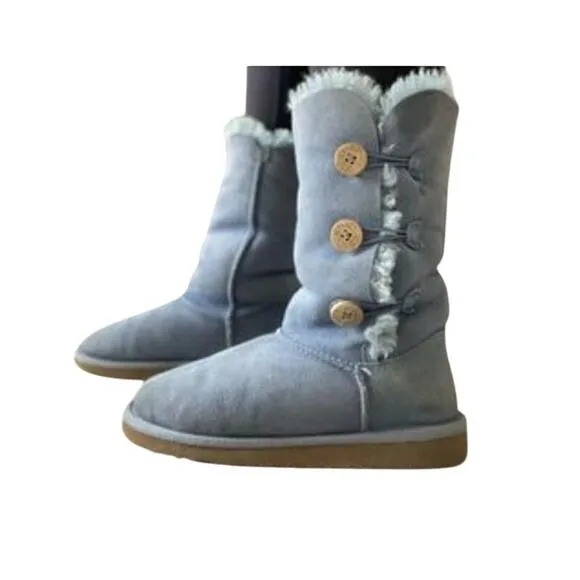 UGG Bailey Button Triplet Boots Navy Shearling Suede Winter Cozy