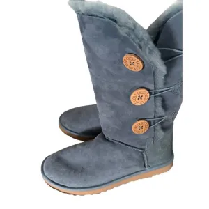 UGG Bailey Button Triplet Boots Navy Shearling Suede Winter Cozy