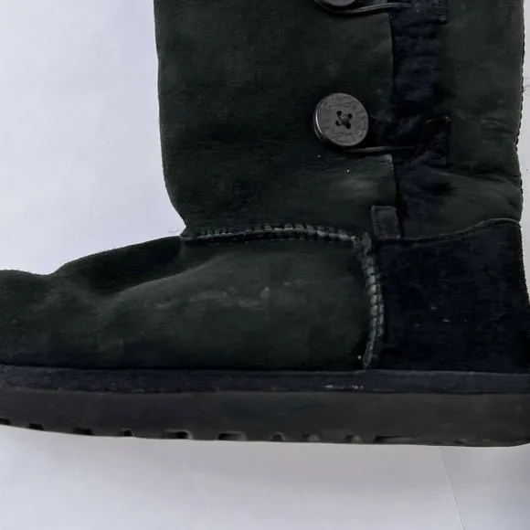 UGG Bailey Button Triplett Black Sheepskin Suede Tall Pull On Shearling Boots 6