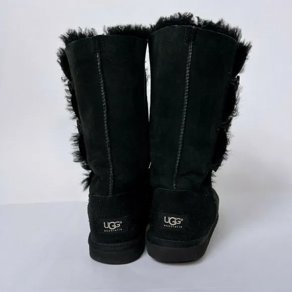 UGG Bailey Button Triplett Black Sheepskin Suede Tall Pull On Shearling Boots 6