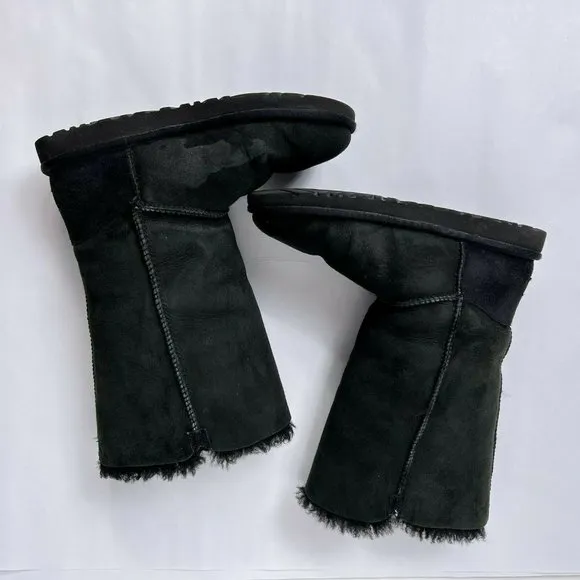 UGG Bailey Button Triplett Black Sheepskin Suede Tall Pull On Shearling Boots 6