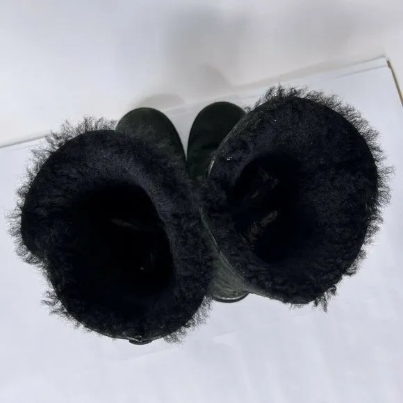 UGG Bailey Button Triplett Black Sheepskin Suede Tall Pull On Shearling Boots 6