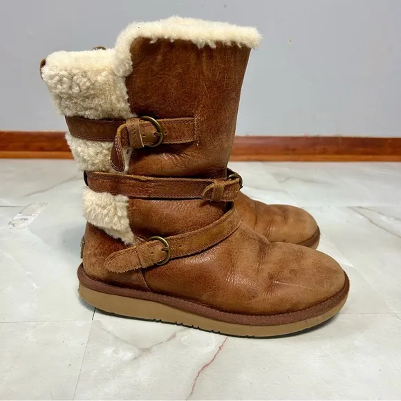 Ugg Becket Leather Shearling Mid Calf Boots Brown Size 8
