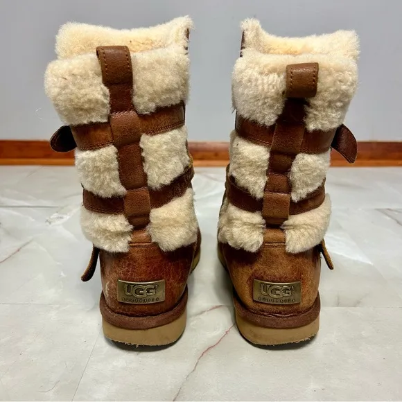 Ugg Becket Leather Shearling Mid Calf Boots Brown Size 8