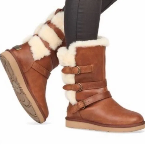 Ugg Becket Leather Shearling Mid Calf Boots Brown Size 8