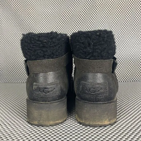 Ugg Benson Boots Womens 9.5 Black Leather Shearling Sheepskin Zipper Winter