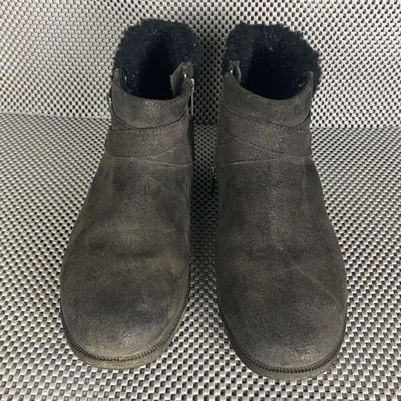 Ugg Benson Boots Womens 9.5 Black Leather Shearling Sheepskin Zipper Winter