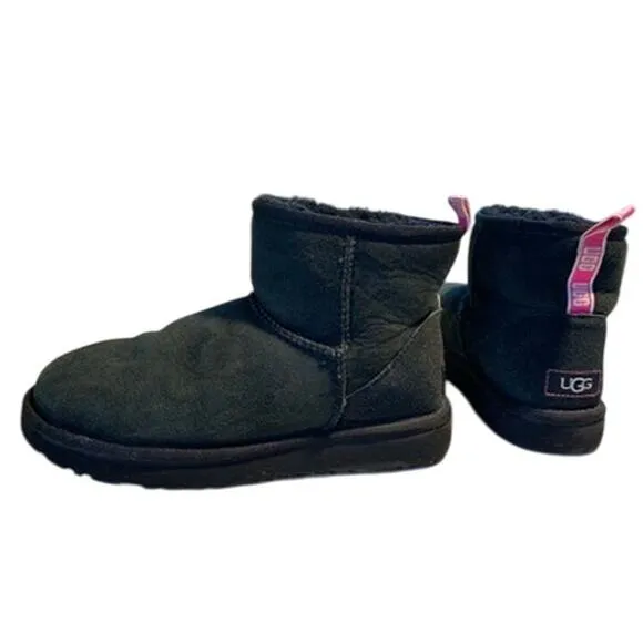 Ugg Black Shearling Classic Mini Boots 1110083 Pink Graphic Logo Size 6