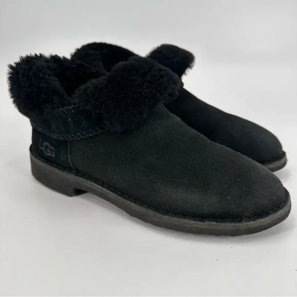 UGG Black Suede Roll Down Shearling Boots Size 8