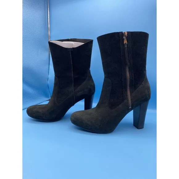 UGG Boots Athena Black High Heel Suede Shearling Footbed Women's 8.5 EUC
