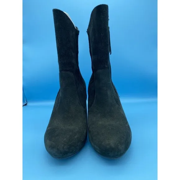 UGG Boots Athena Black High Heel Suede Shearling Footbed Women's 8.5 EUC