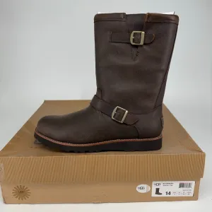 UGG Boots Mens 14 Carnero Brown Leather Buckle Riding Moto Shearling Lined NEW