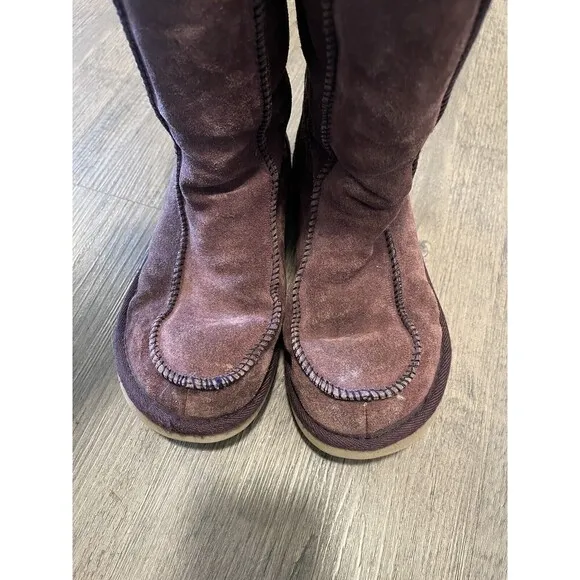Ugg Boots Women's 7 Purple Mid Calf Tall Suede Shearling Lined Pull On Winter
