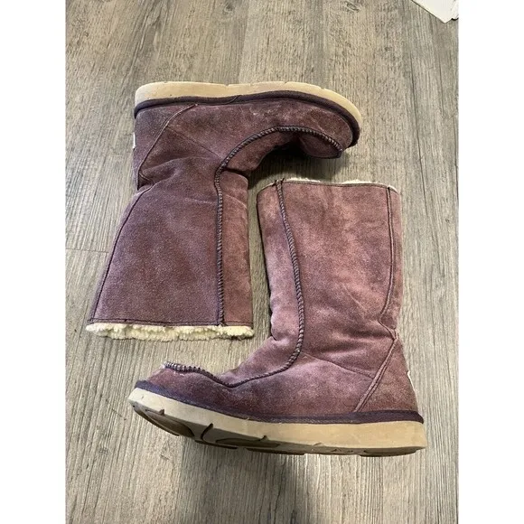 Ugg Boots Women's 7 Purple Mid Calf Tall Suede Shearling Lined Pull On Winter