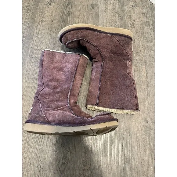 Ugg Boots Women's 7 Purple Mid Calf Tall Suede Shearling Lined Pull On Winter