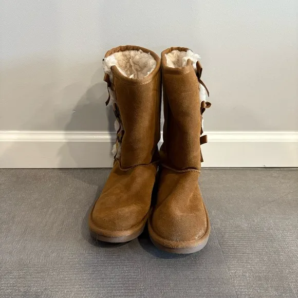 UGG Brown Shearling Boots with Bows  Kids Size Three