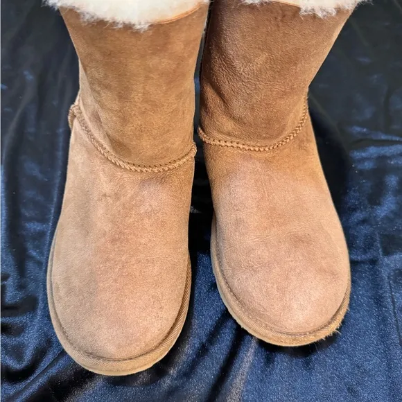 UGG Brown Shearling Boots with Ribbon Detail