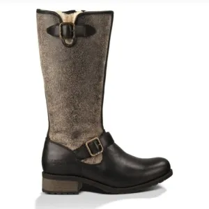 UGG Chancery Bomber Stout Brown Leather Zipper Sheepskin Boots