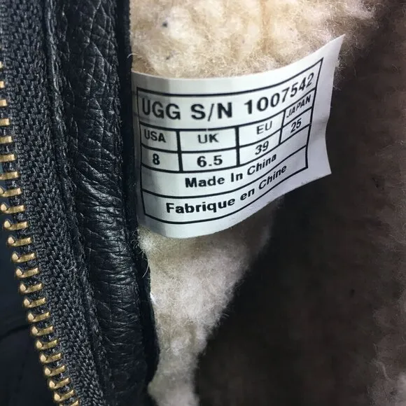 UGG Chaney Moto Zip Up Shearling Lined Buckle Leather Biker Boots Women's Size 8