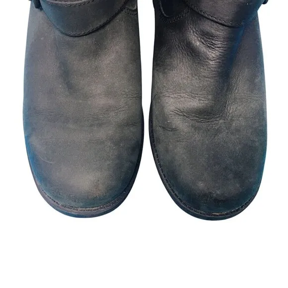 UGG Chaney Moto Zip Up Shearling Lined Buckle Leather Biker Boots Women's Size 8